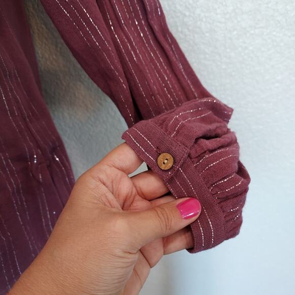 NEW Soft Surroundings Rasberry Red Striped Button Up Size M - Picture 6 of 15